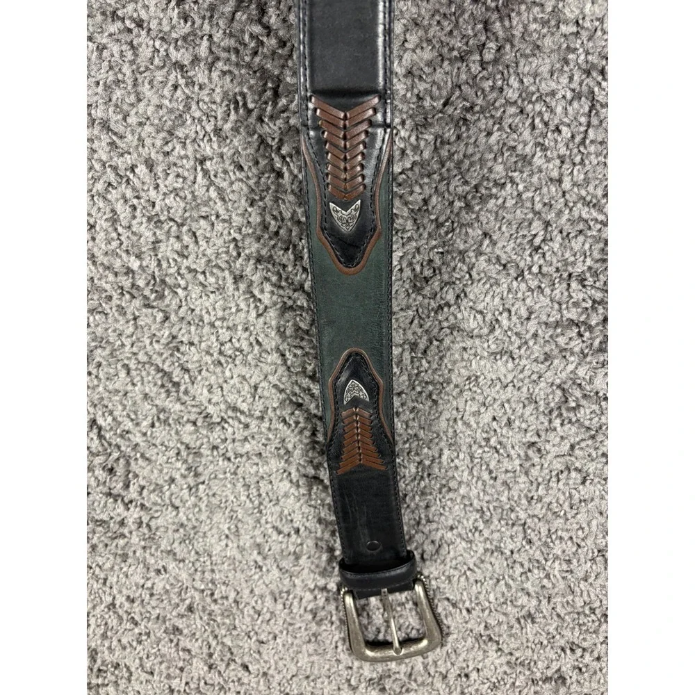 Resistol Mens Western Leather Belt Black Green Whipstitch Silver Hardware 42